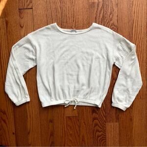Nordstrom Waffle Knit Long Sleeve Casual Crop Ivory Top Girl’s Size XL (14/16)
